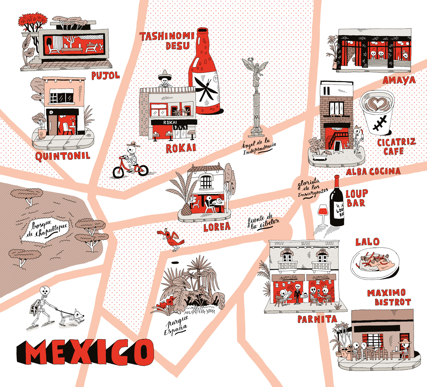 Carte illustrée de Mexico par Estocafich pour la revue Food book Omnivore,